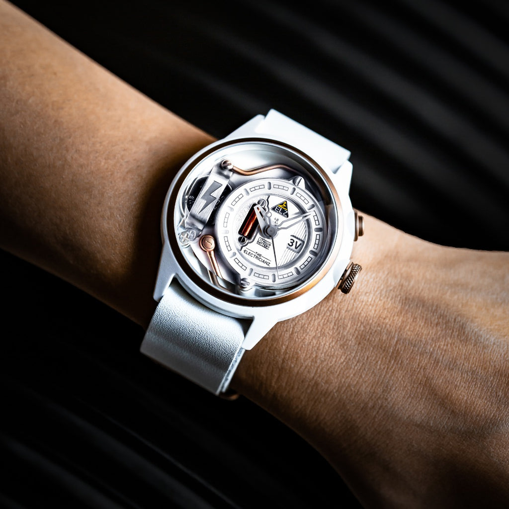The Electricianz Nylon THE S.NOW Mens Watch with White Leather Strap ZZ-A1C/04