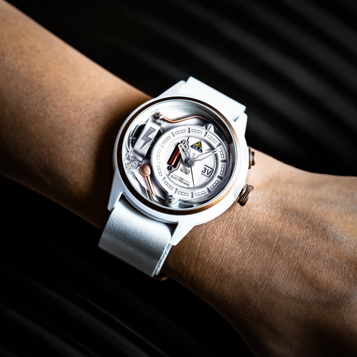 The Electricianz Nylon THE S.NOW Mens Watch with White Leather Strap ZZ-A1C/04
