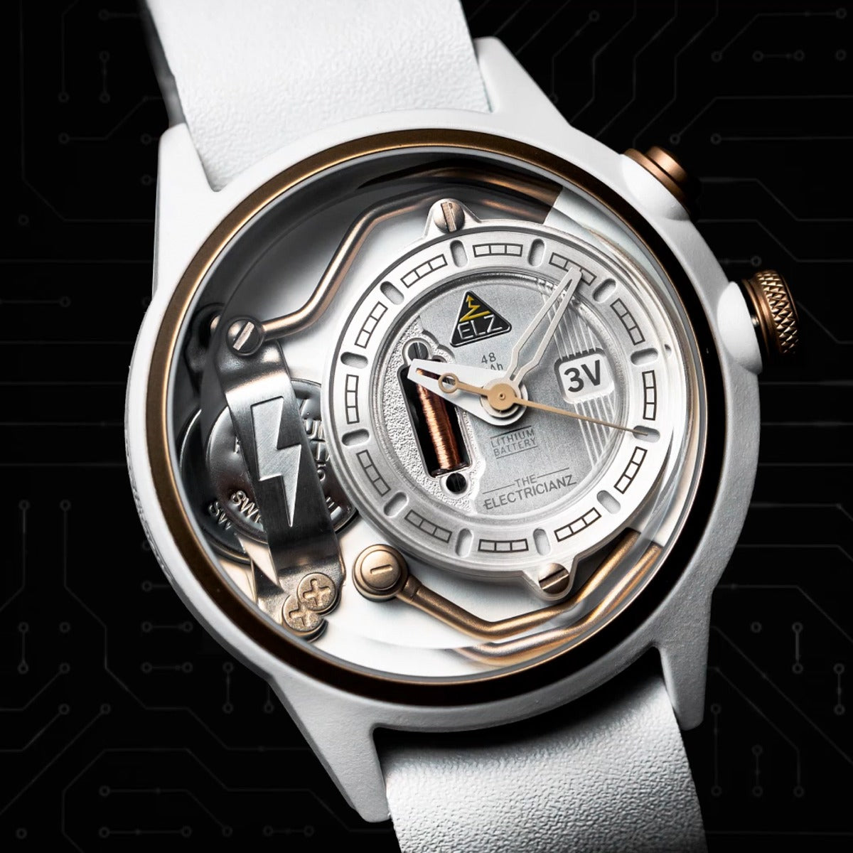 The Electricianz Nylon THE S.NOW Mens Watch with White Leather Strap ZZ-A1C/04