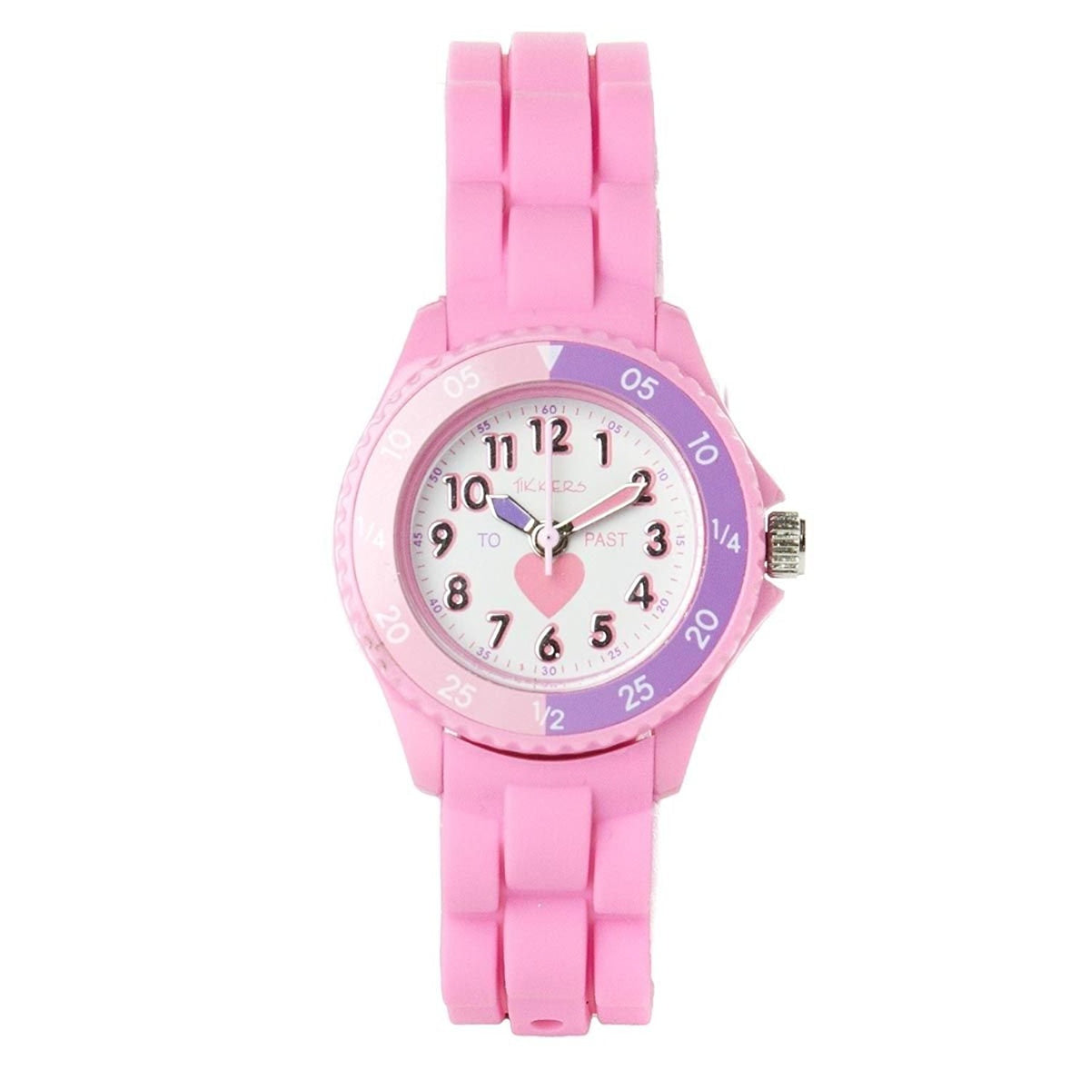 Tikkers Kids Time Teacher Pink Rubber/Silicone Strap Watch TK0003 Heart Design