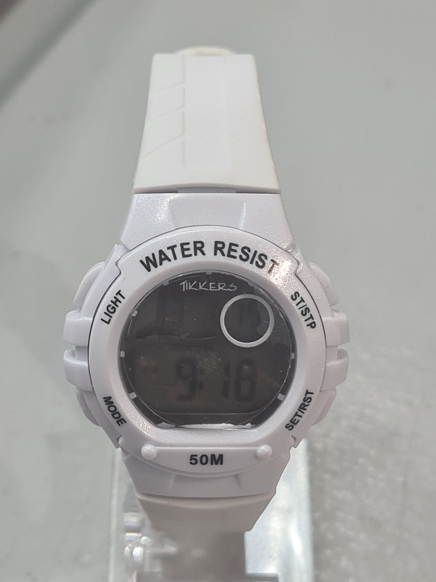 Childrens Digital Tikkers Watch with White Face and White Silicone Strap TK0079