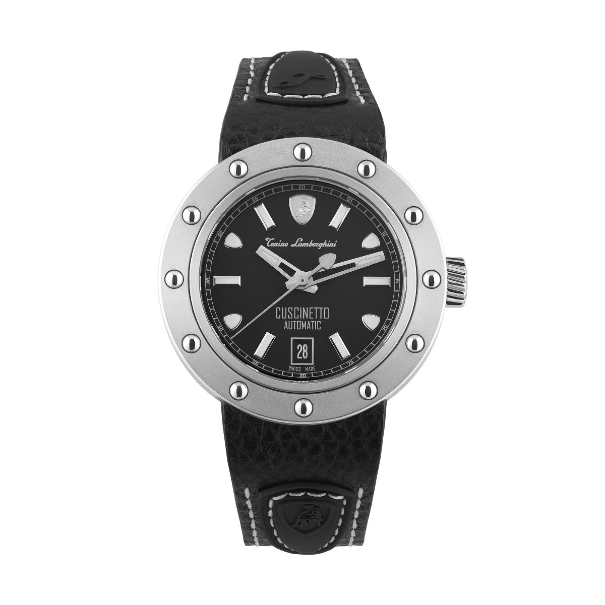 Cloc Tonino Lamborghini Cuscinetto i Ddynion gyda Strap Lledr Du TLF-T01-1