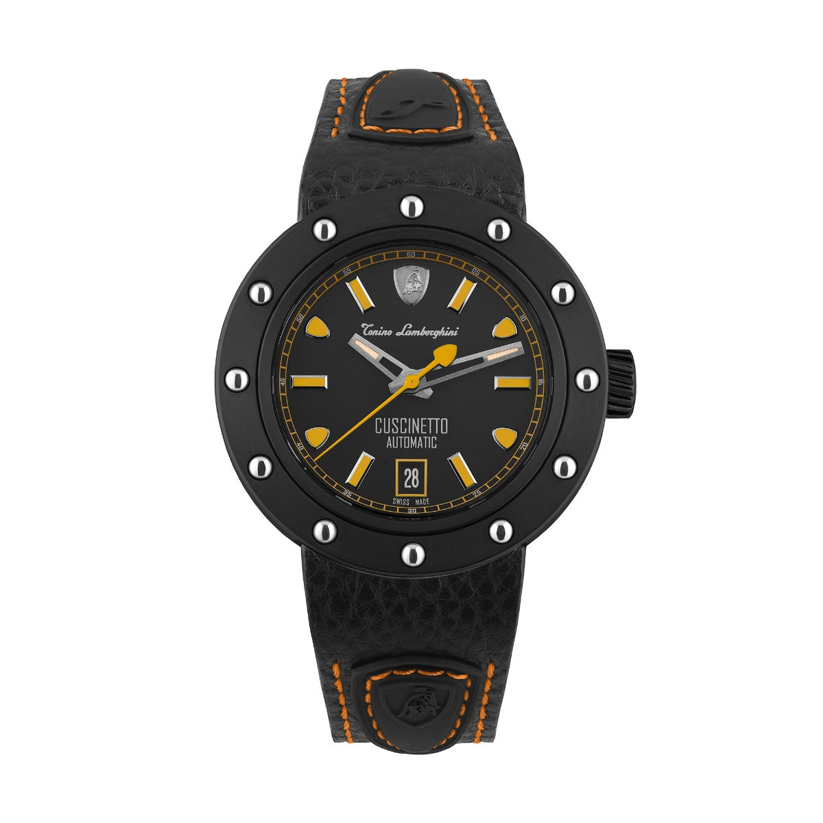 Olwydyn Dynion Tonino Lamborghini Cuscinetto gyda Strap Lledr Du TLF-T01-3