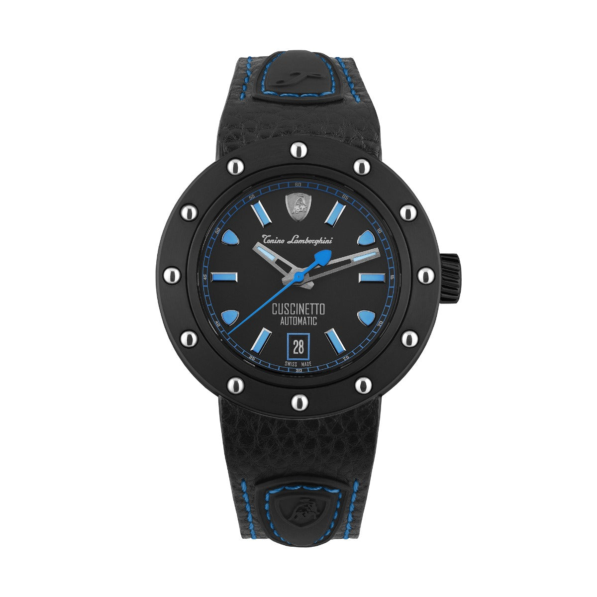 Gwyl Dynion Tonino Lamborghini Cuscinetto gyda Strap Lledr Du TLF-T01-4