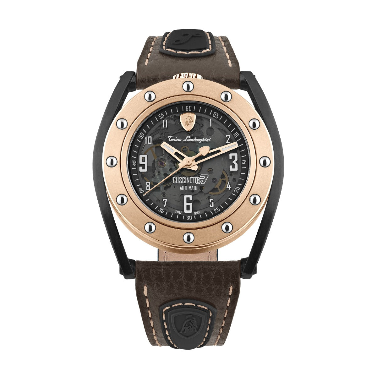 Clocsen Dynion Tonino Lamborghini Cuscinetto R gyda Strap Lledr Brown TLF-T02-5