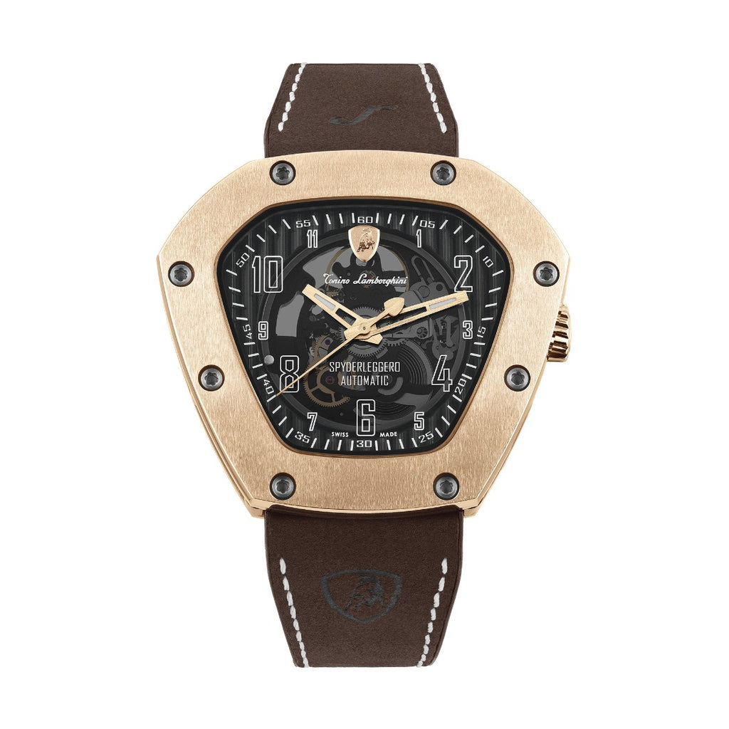 Tonino Lamborghini Spyderleggero Skeleton Men's Watch with Brown Silicone Strap TLF-T06-5