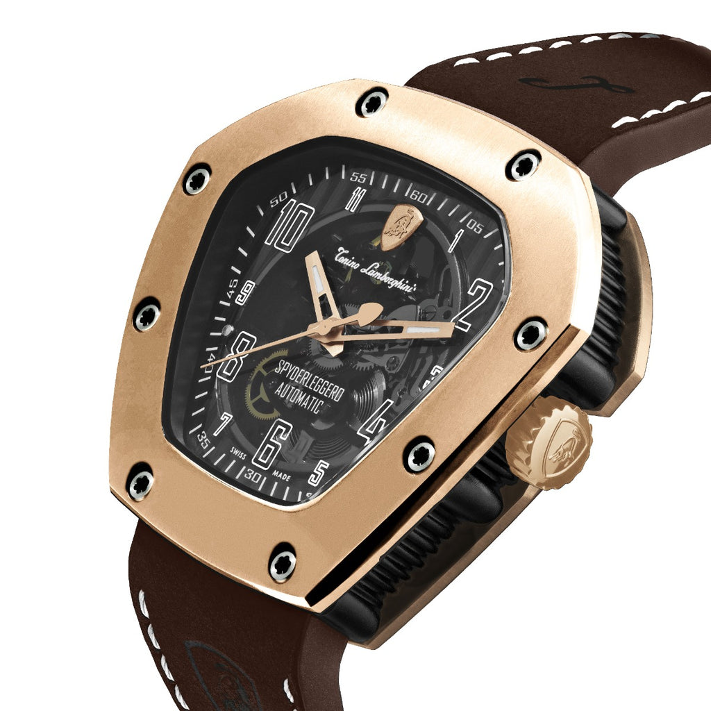 Tonino Lamborghini Spyderleggero Skeleton Men's Watch with Brown Silicone Strap TLF-T06-5