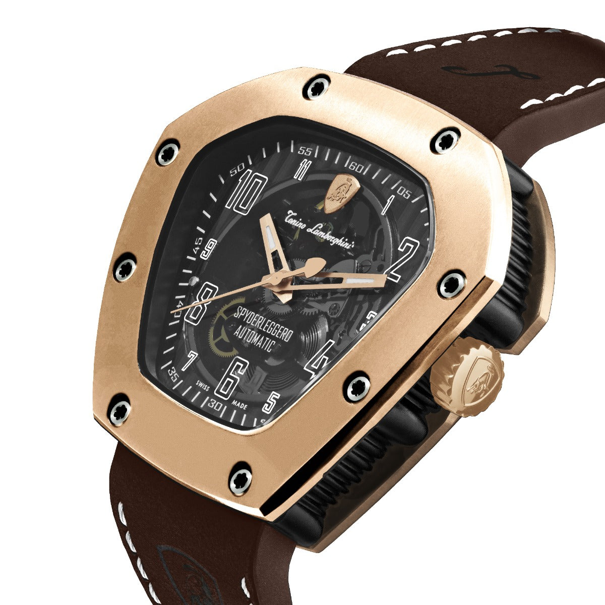 Tonino Lamborghini Spyderleggero Skeleton Men's Watch with Brown Silicone Strap TLF-T06-5