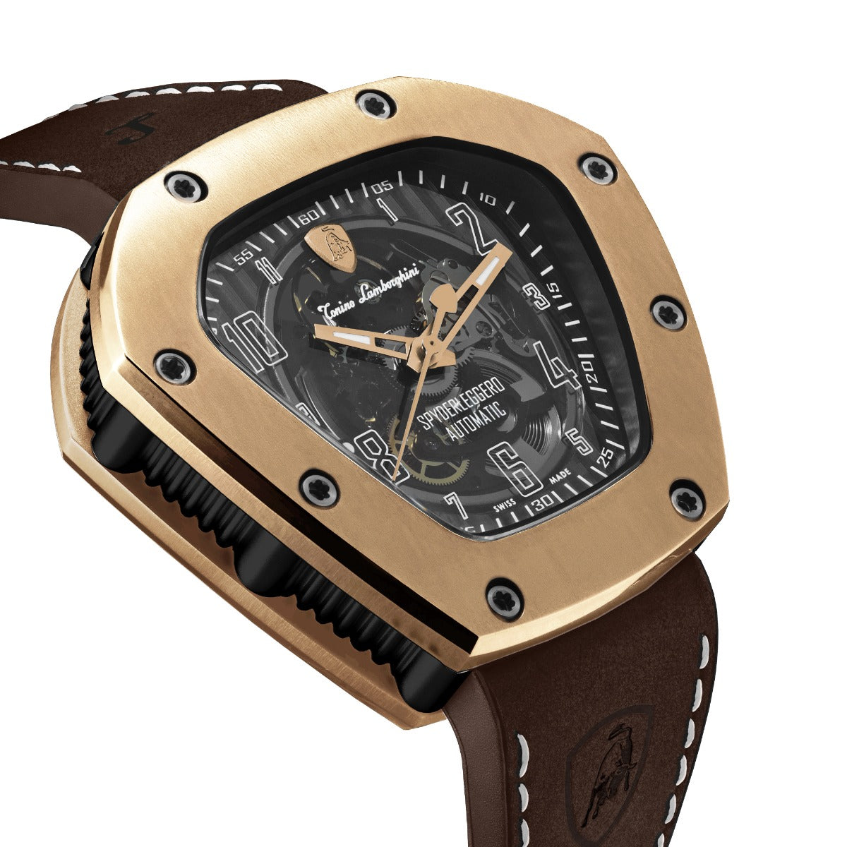 Tonino Lamborghini Spyderleggero Skeleton Men's Watch with Brown Silicone Strap TLF-T06-5