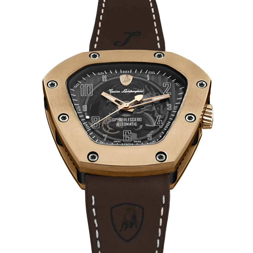 Tonino Lamborghini Spyderleggero Skeleton Men's Watch with Brown Silicone Strap TLF-T06-5