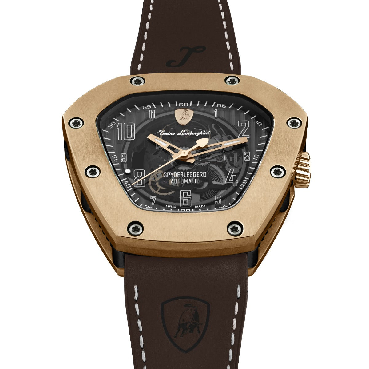 Tonino Lamborghini Spyderleggero Skeleton Men's Watch with Brown Silicone Strap TLF-T06-5