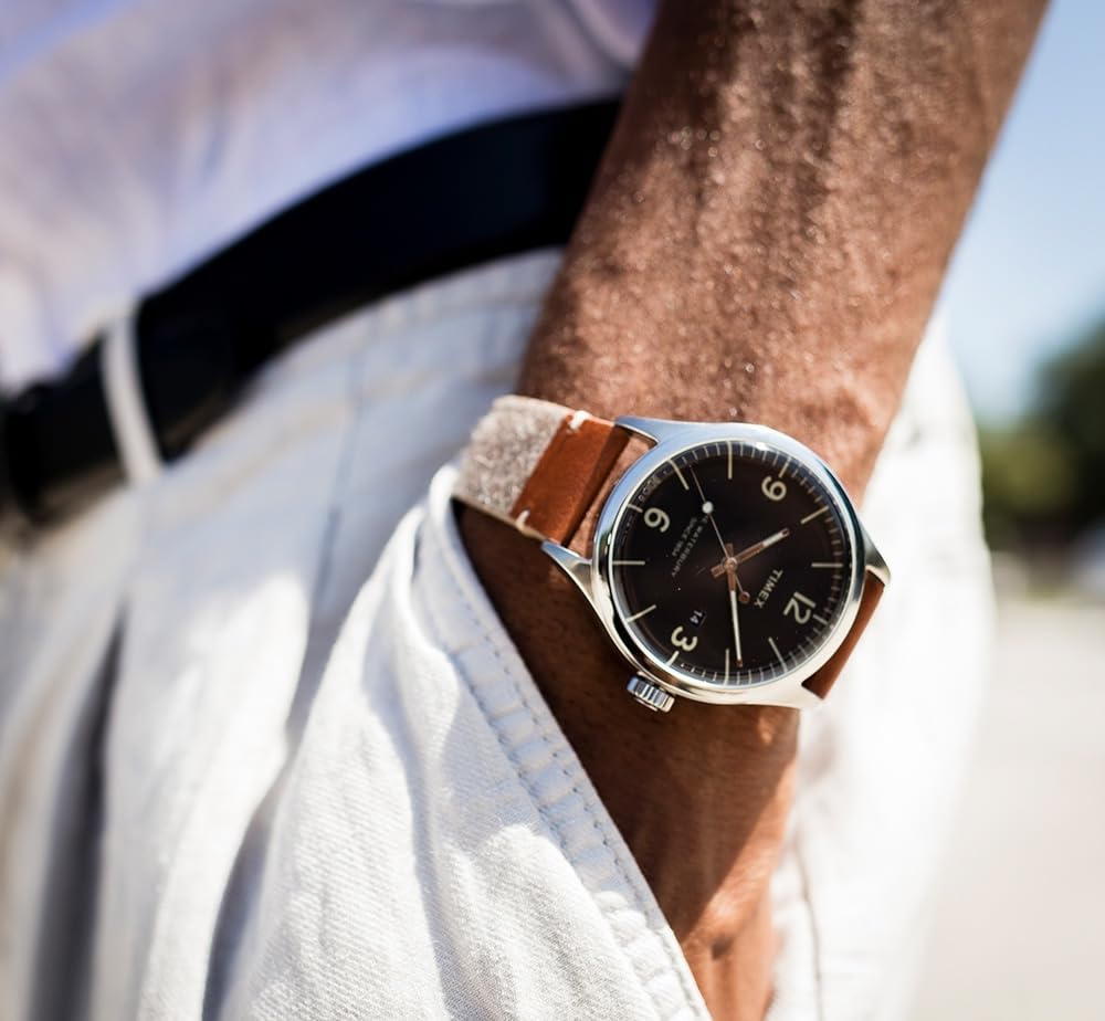 Timex Waterbury Mens Watch with Black Dial and Brown Strap TW2P95600