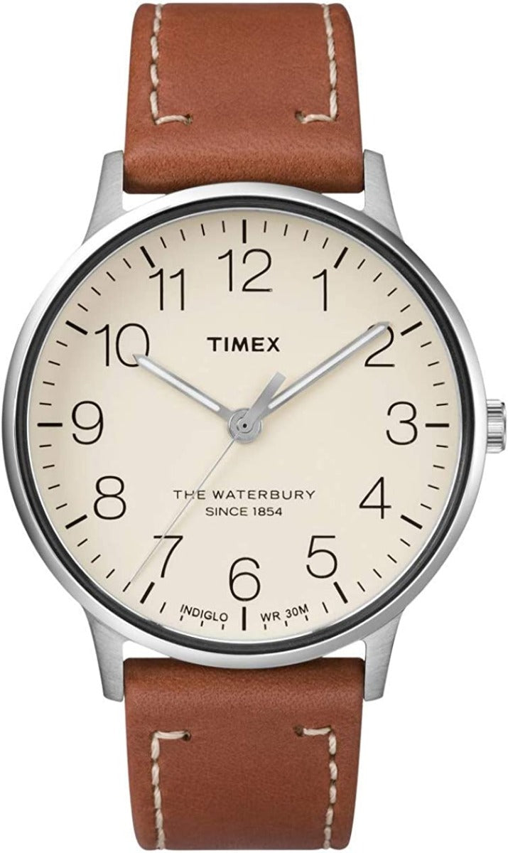 Gwylio Timex i Ddynion gyda Deial Hufen a Strap Lledr Tan TW2R25600