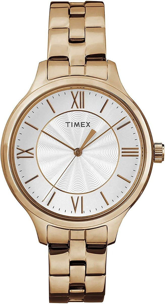 Timex Ladies Peyton Watch with Silver Dial and Rose Gold Strap TW2R28000