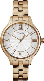 Timex Ladies Peyton Watch with Silver Dial and Rose Gold Strap TW2R28000