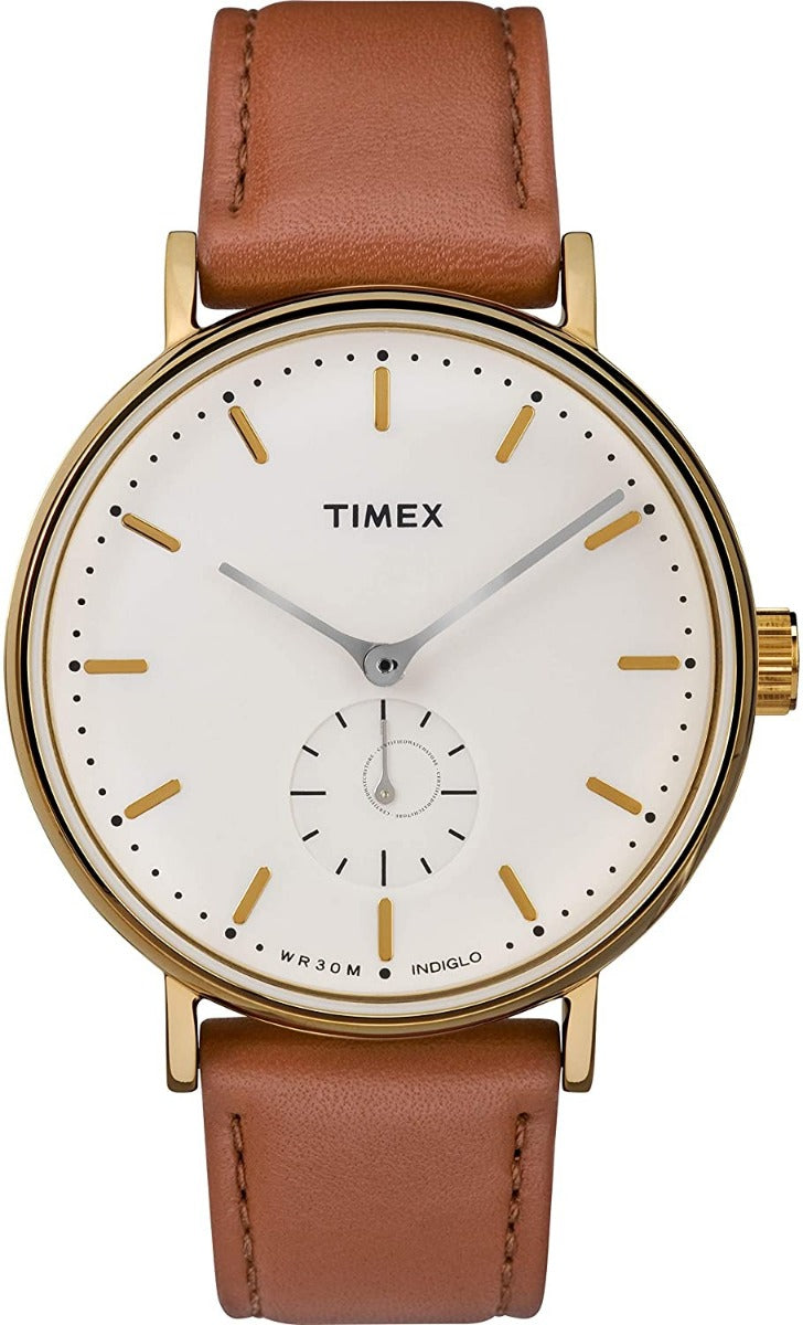 Timex Mens Fairfield Watch with Cream Indiglo Dial and Tan Strap TW2R37900