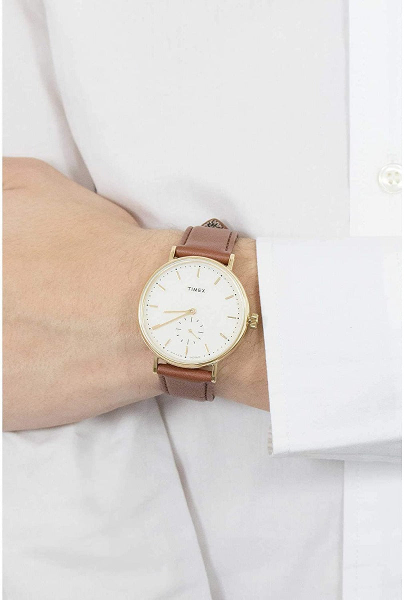 Timex Mens Fairfield Watch with Cream Indiglo Dial and Tan Strap TW2R37900