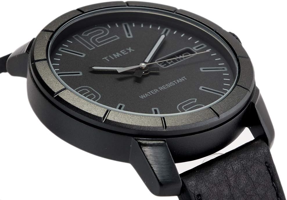 Timex Mens Watch with Black Dial and Black Leather Strap Watch TW2R64300