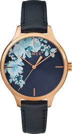 Timex Crystal Bloom Ladies Watch with Blue Floral Dial and Blue Leather Strap TW2R66700