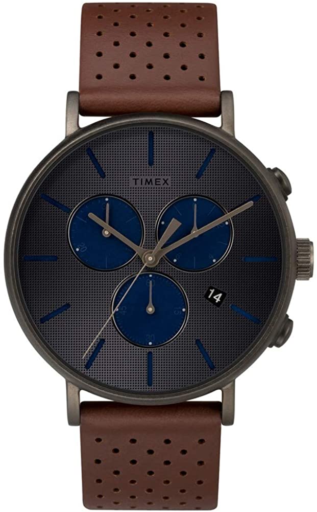 Timex Mens FAIRFIELD Chronograph Watch with Black Dial and Brown Strap TW2R80000