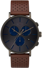 Timex Mens FAIRFIELD Chronograph Watch with Black Dial and Brown Strap TW2R80000