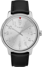 Timex Core Mens Watch with Silver Sunray Dial and Black Leather Strap TW2R85300