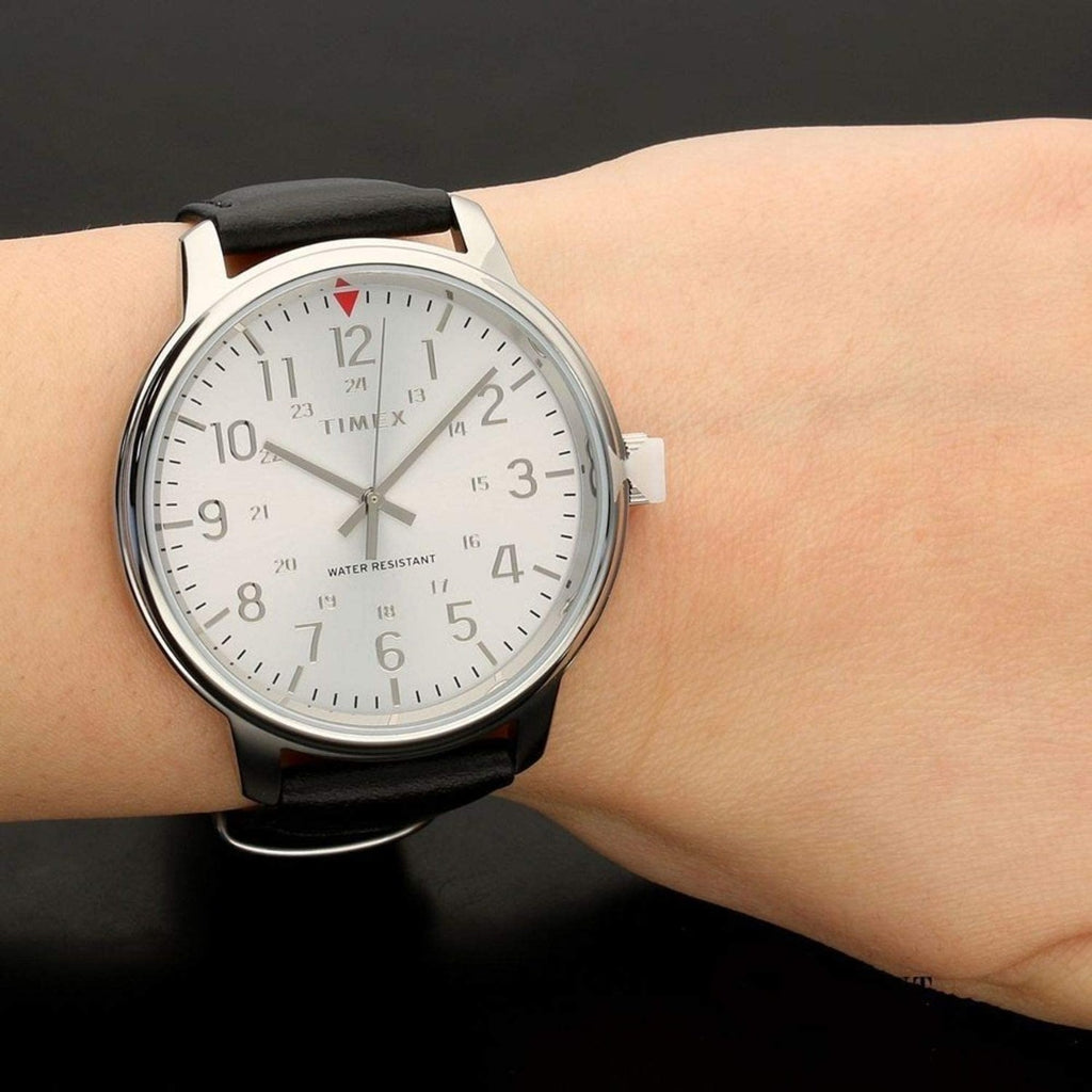 Timex Core Mens Watch with Silver Sunray Dial and Black Leather Strap TW2R85300