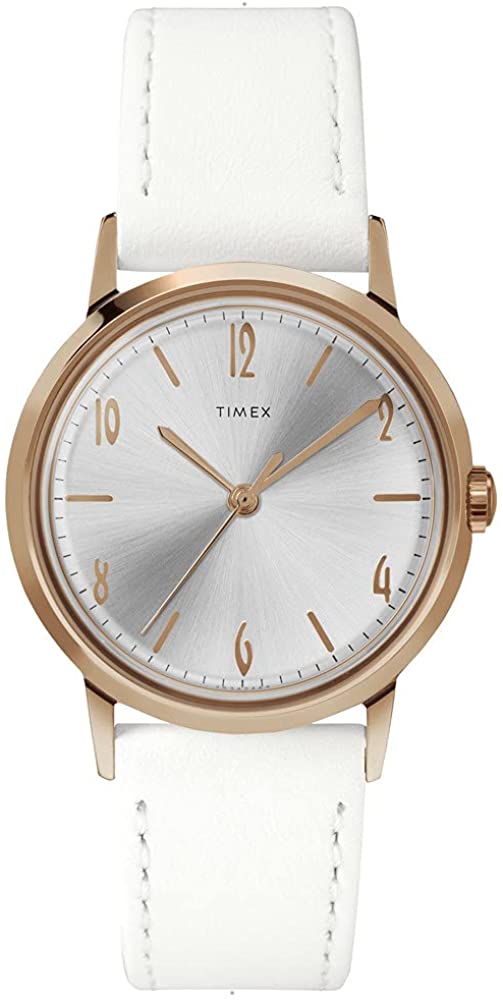 Cloc Maint Benywaidd Timex Marlin gyda Strap Lledr Gwyn TW2T18300