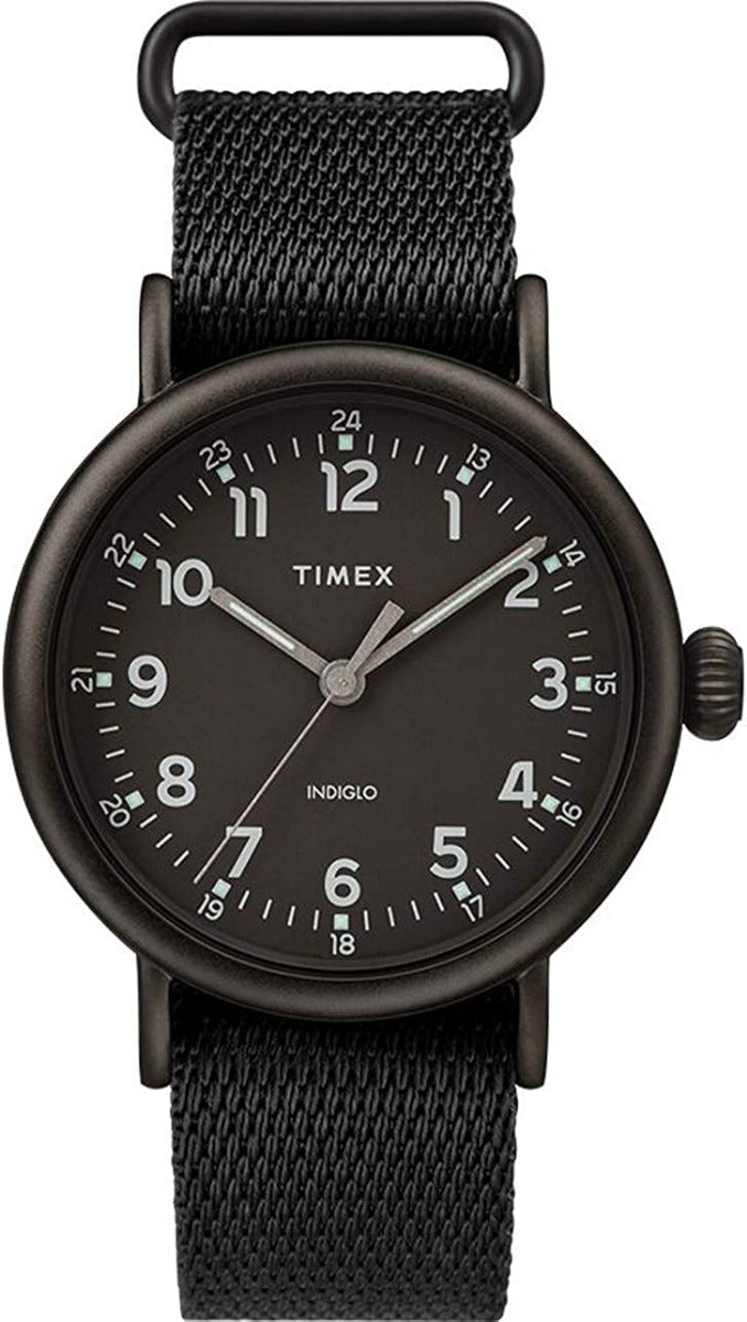 Clocys dynion Timex gyda Deial Indiglo Du a Strap Ffabrig Du TW2T20800