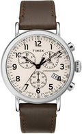 Timex Mens Chronograph Watch with Beige Dial and Brown Leather Strap TW2T21000