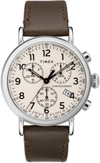 Timex Mens Chronograph Watch with Beige Dial and Brown Leather Strap TW2T21000