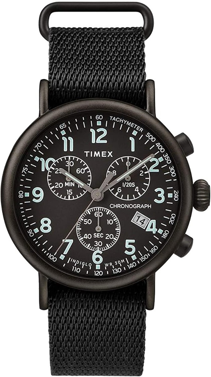 Timex Essential Mens Chronograph watch with Black Dial and Black Nato Strap TW2T21200