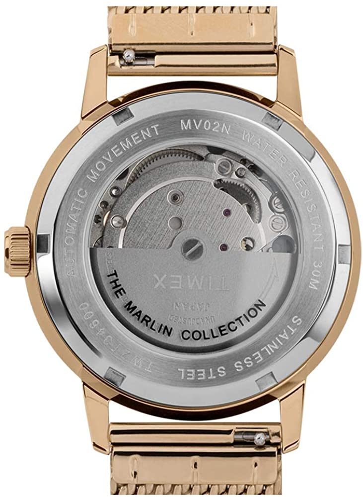 Timex Men's Marlin Automatic Watch with Silver Dial and Gold Milanese Strap TW2T34600