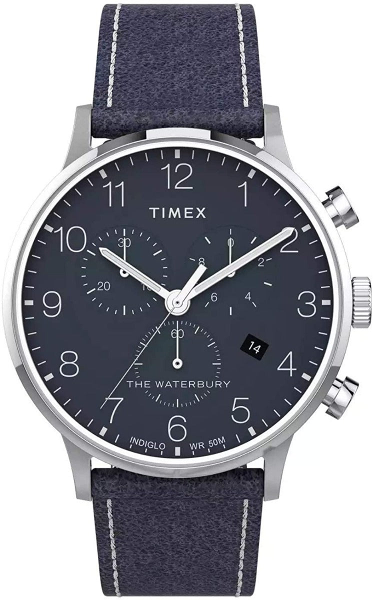 Cloc Kronograff Timex i Ddynion gyda Deial Indiglo Glas a Strap Las TW2T71300