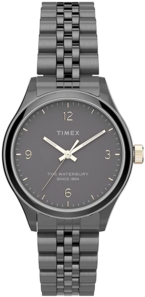 Oriawr Timex i Fenywod Waterbury gyda Deial Llwyd a Breichled Lwyd TW2T74900