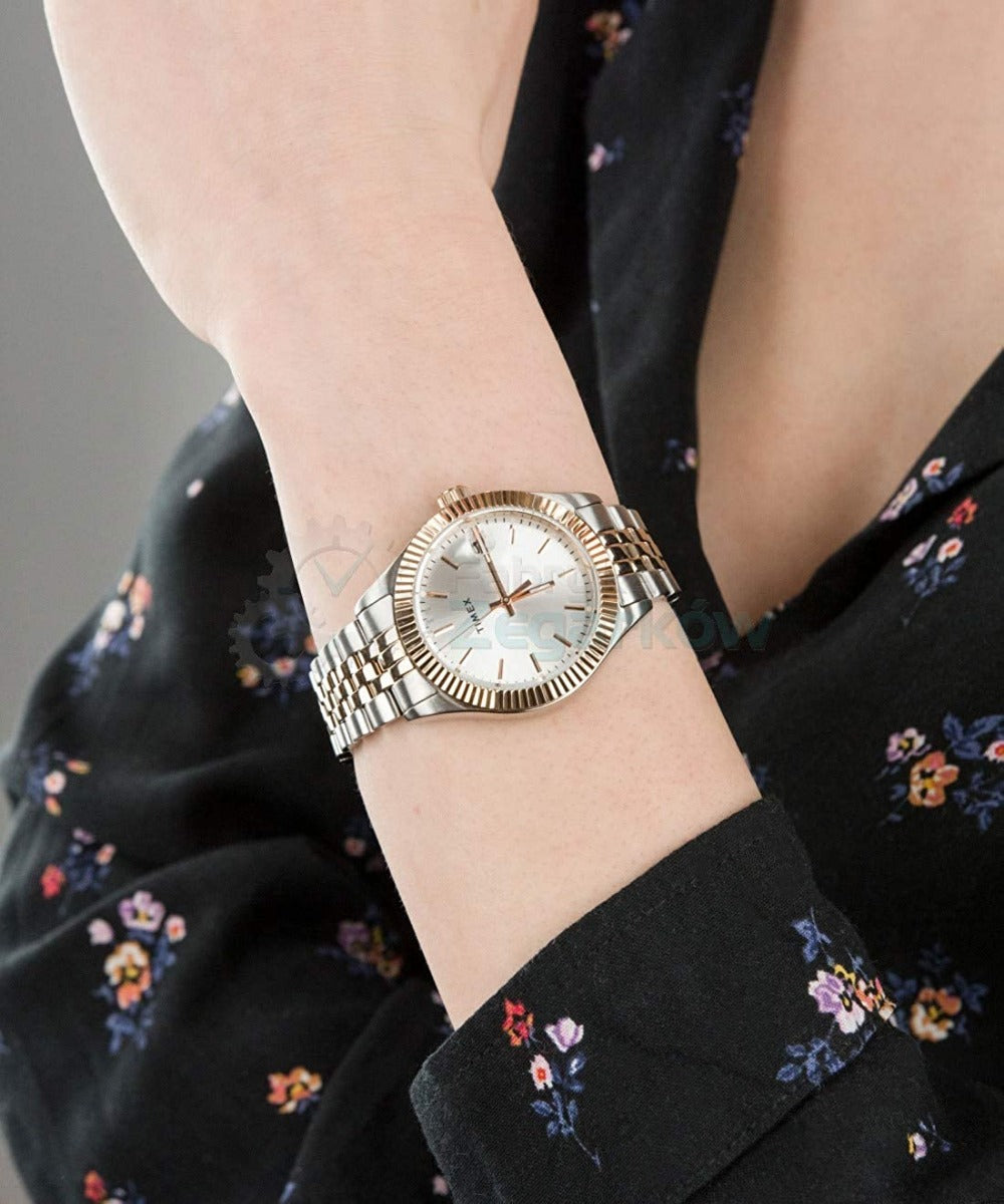 Timex Ladies Watch with Silver Dial and Two Tone Stainless Steel Strap TW2T87000