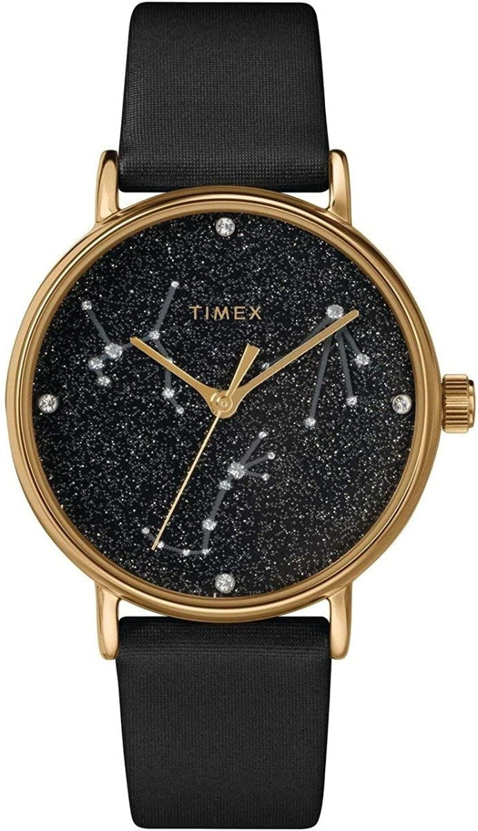 Timex Celestial Opulence Ladies Watch with Black Dial and Black Leather Strap TW2T87600