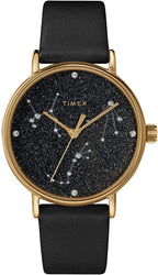 Timex Celestial Opulence Ladies Watch with Black Dial and Black Leather Strap TW2T87600