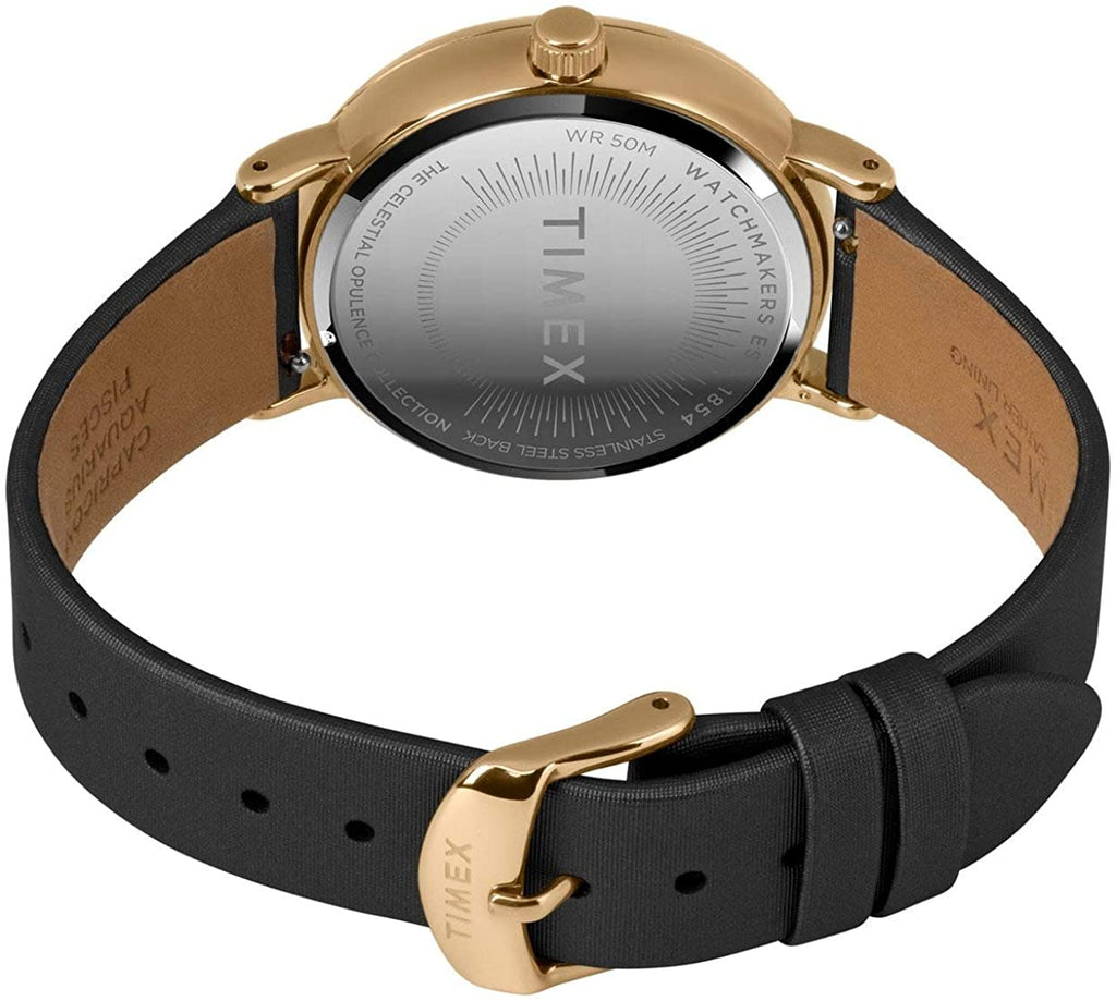 Timex Celestial Opulence Ladies Watch with Black Dial and Black Leather Strap TW2T87600
