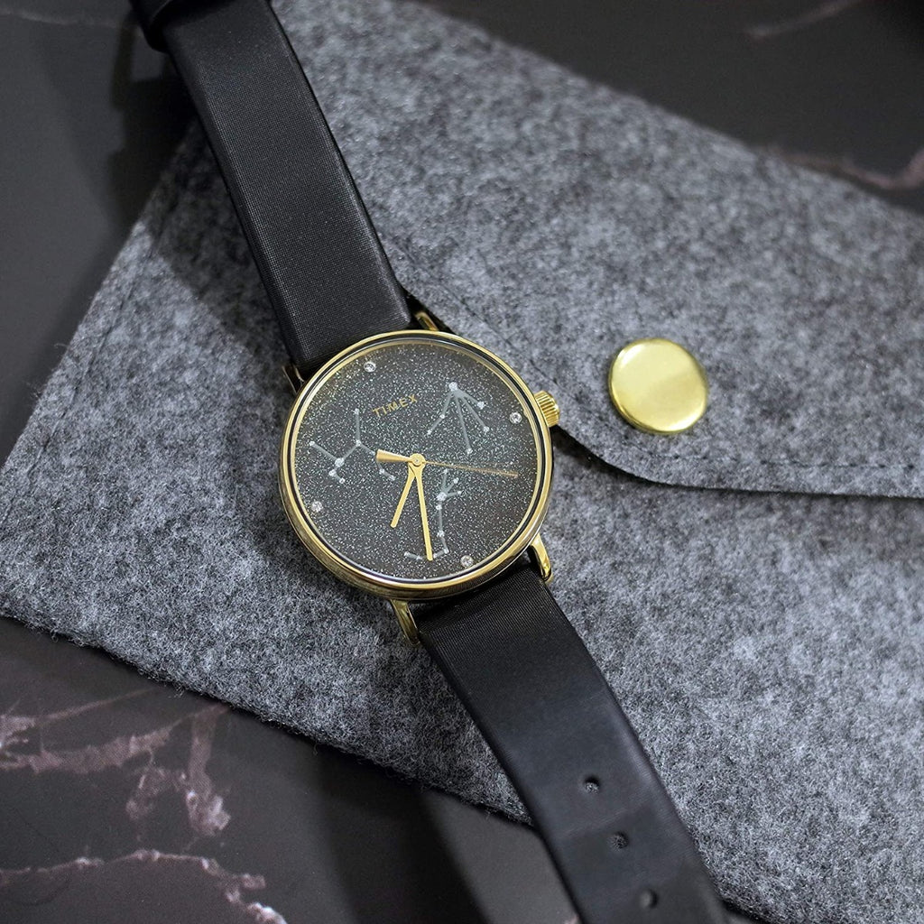 Timex Celestial Opulence Ladies Watch with Black Dial and Black Leather Strap TW2T87600