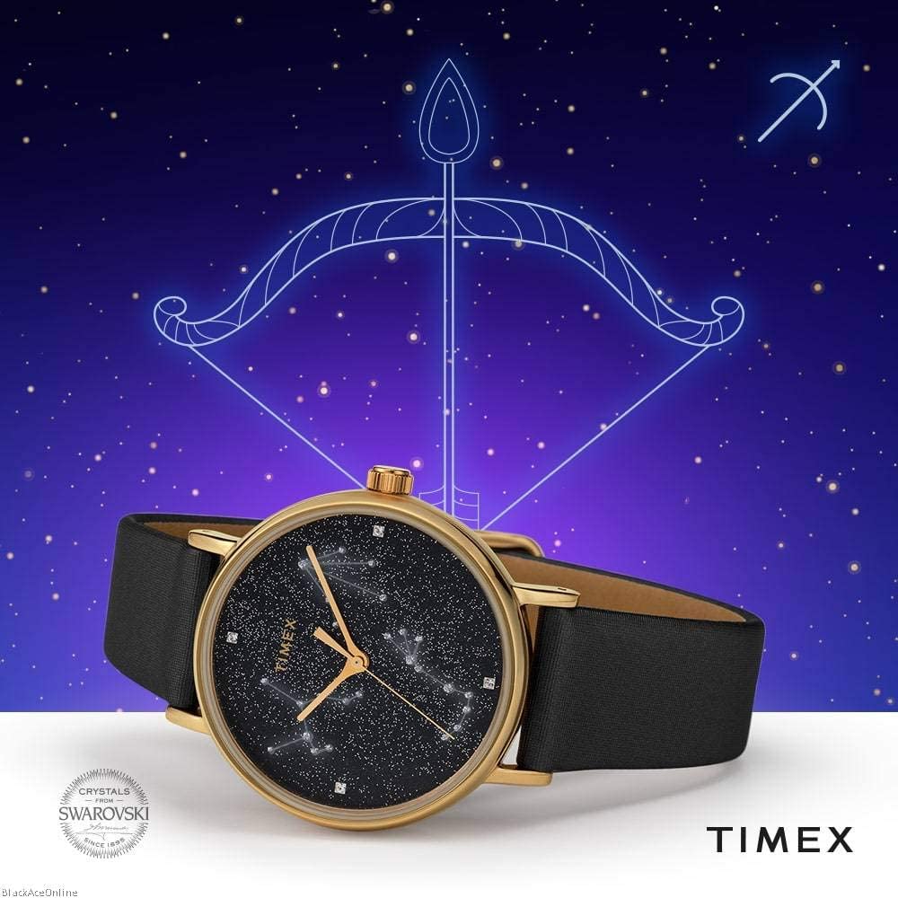 Timex Celestial Opulence Ladies Watch with Black Dial and Black Leather Strap TW2T87600