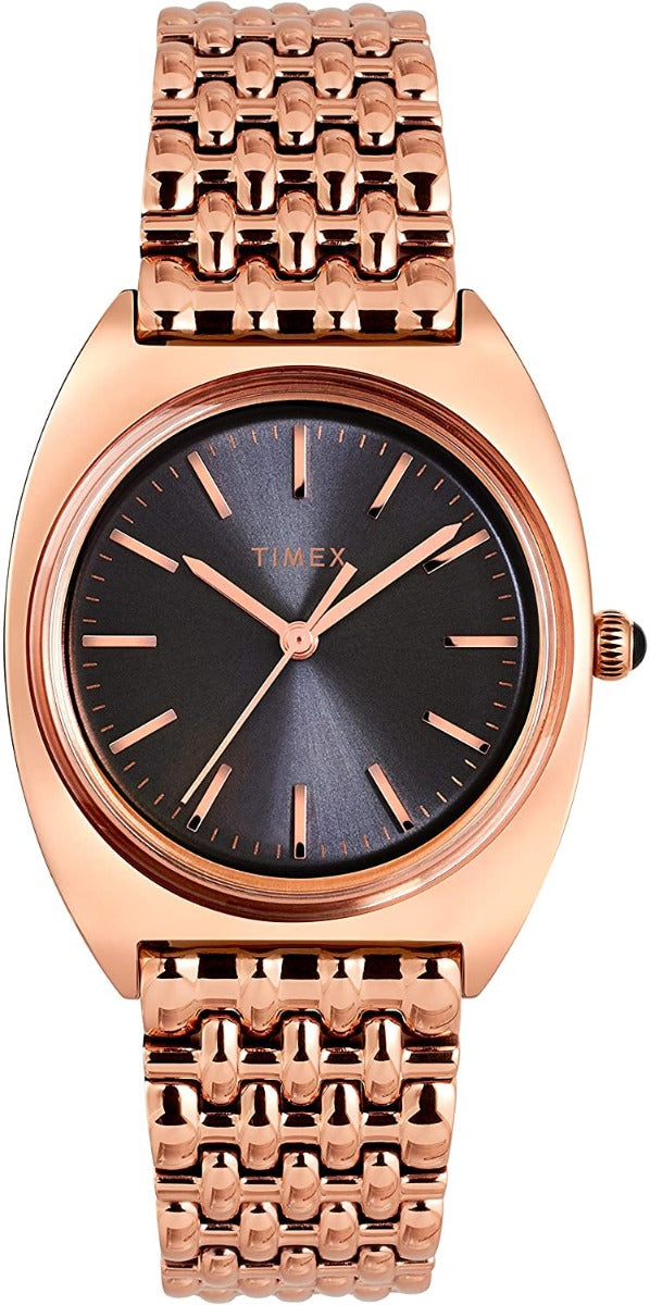 Gwylio Timex Milano i Foneddigesau gyda Deial Du a Breichled Aur Rose TW2T90500
