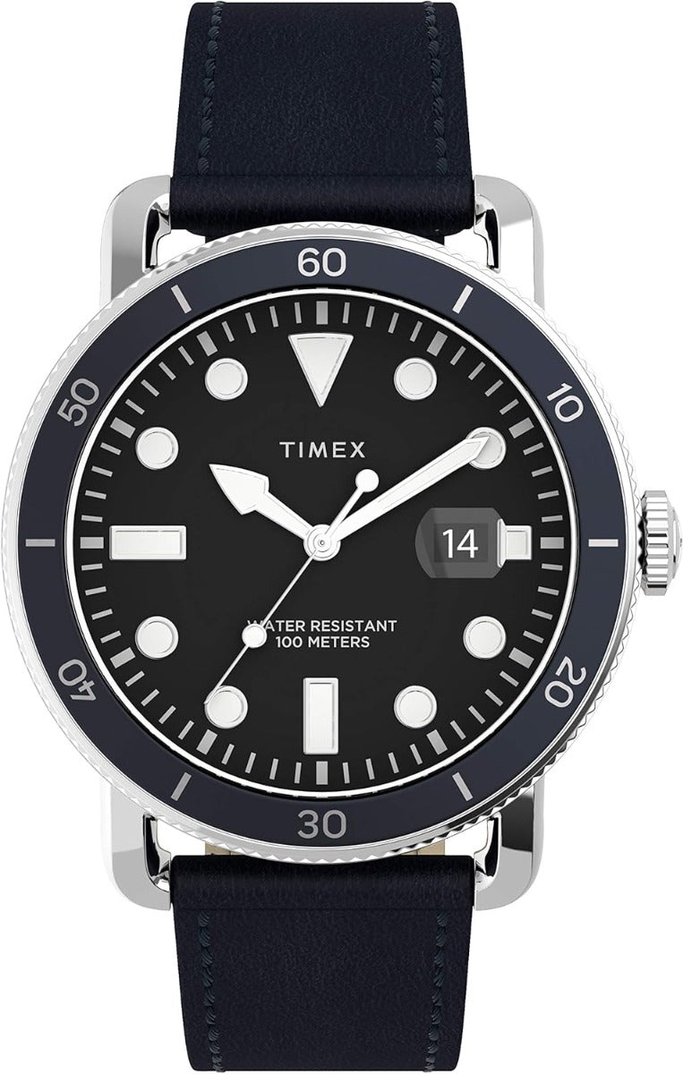 Gwylio Dynion Timex Trend gydag Wyneb Du a Strap Glas TW2U01900