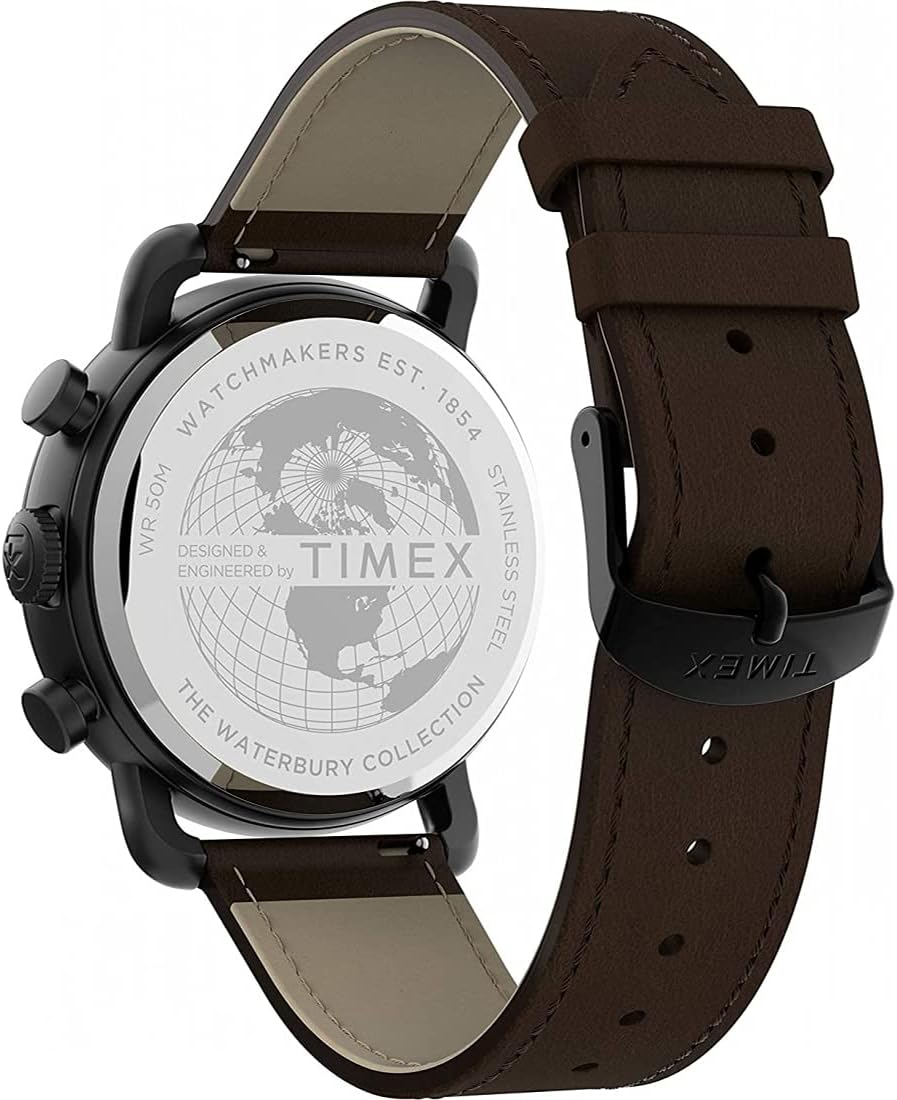 Timex Trend Mens Chronograph Watch with Black Dial and Brown Strap TW2U02100