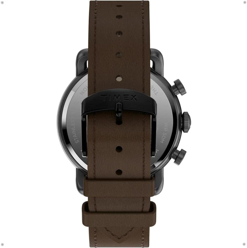 Timex Trend Mens Chronograph Watch with Black Dial and Brown Strap TW2U02100