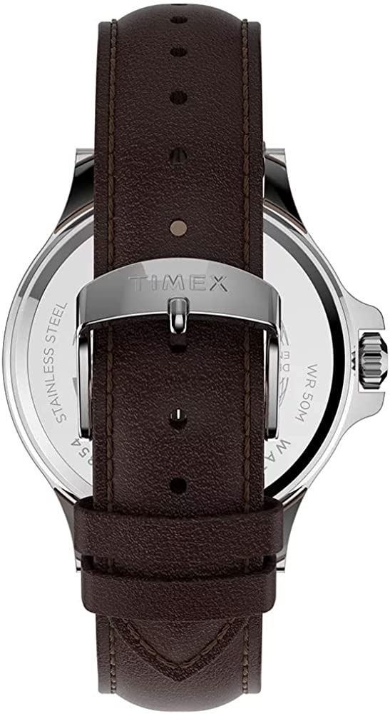 Timex Mens Watch with Blue Dial and Brown Leather Strap TW2U13000
