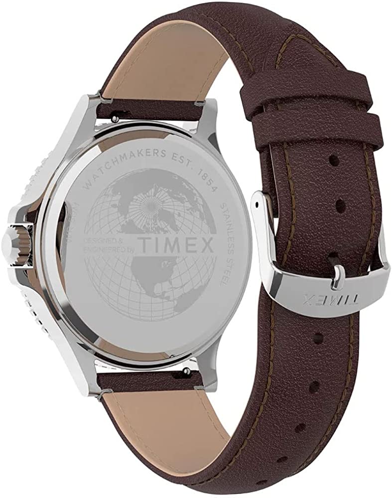 Timex Mens Watch with Blue Dial and Brown Leather Strap TW2U13000