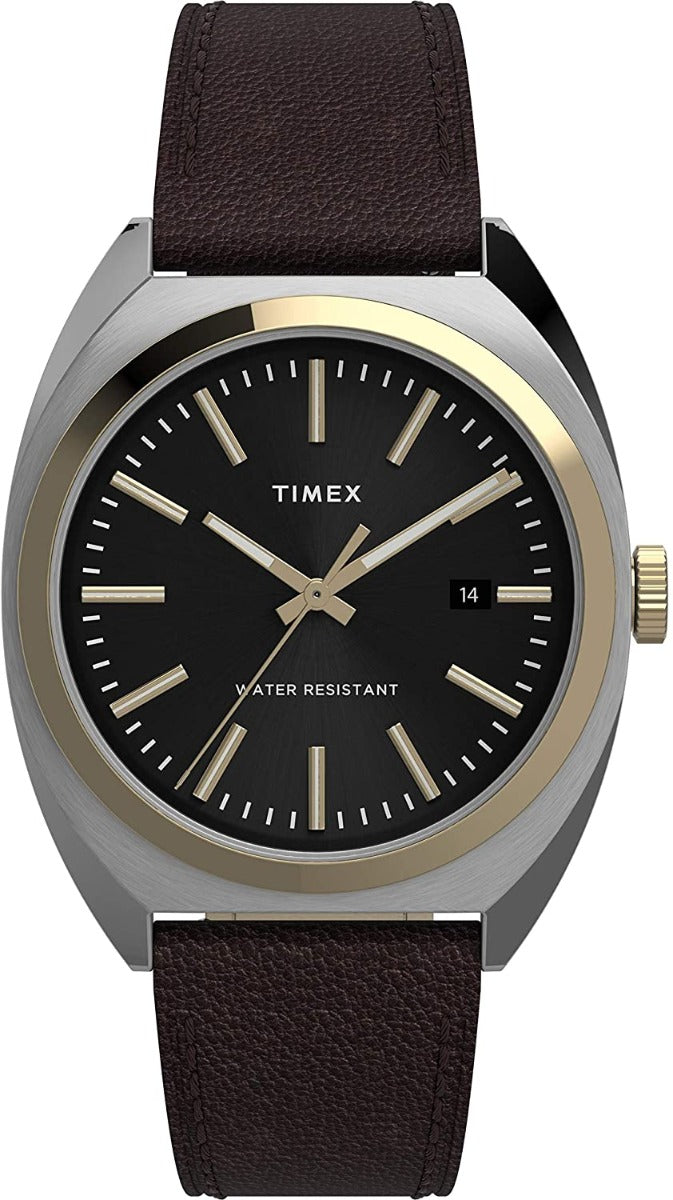 Cloc Timex Milano XL i Ddynion gyda Deial Du a Strap Brown TW2U15800