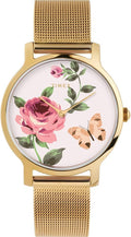 Timex Full Bloom Ladies Watch with Pink Dial and Gold Strap TW2U19100