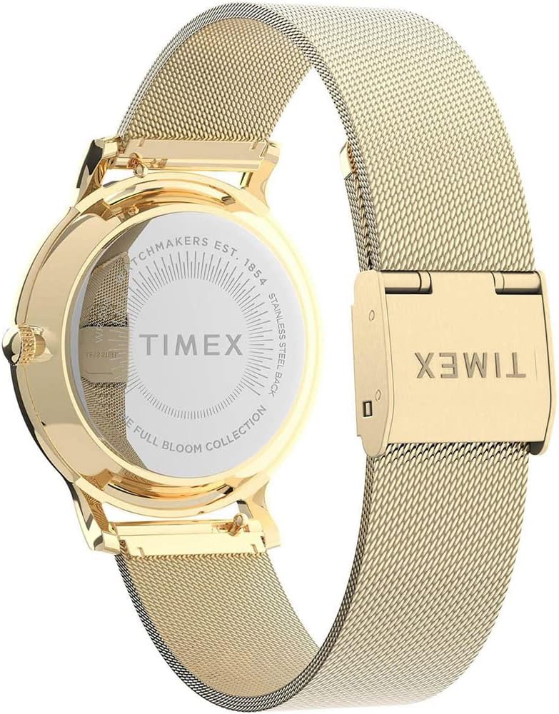 Timex Full Bloom Ladies Watch with Pink Dial and Gold Strap TW2U19100
